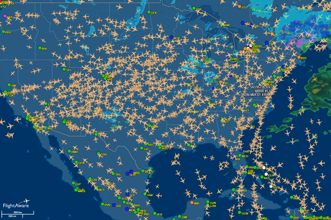 screenshot of flightaware real-time flights